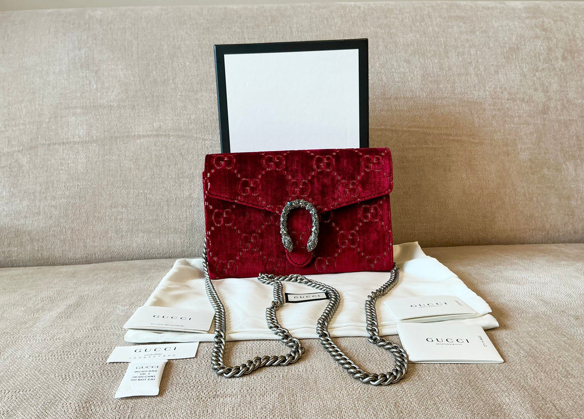 Gucci Dionysus GG Velvet Super Mini Bag - Red / Rubino (Excellent Condition)