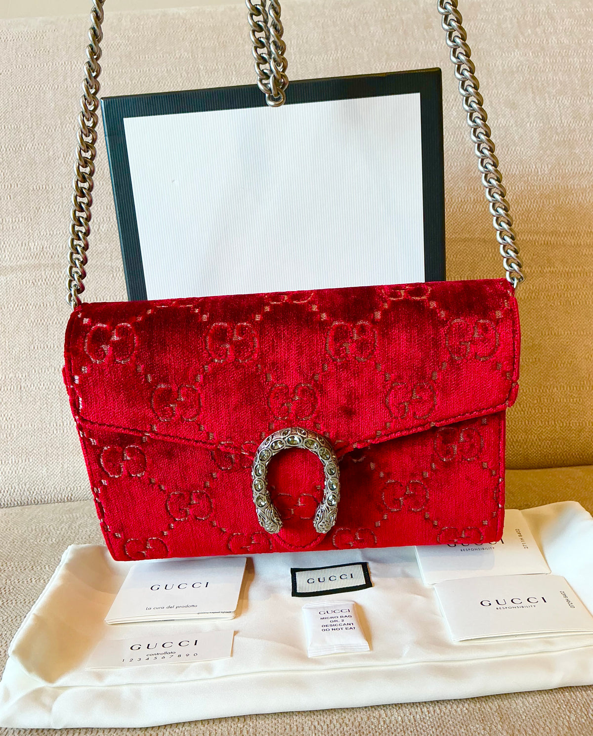 Gucci Dionysus GG Velvet Super Mini Bag - Red / Rubino (Excellent Condition)