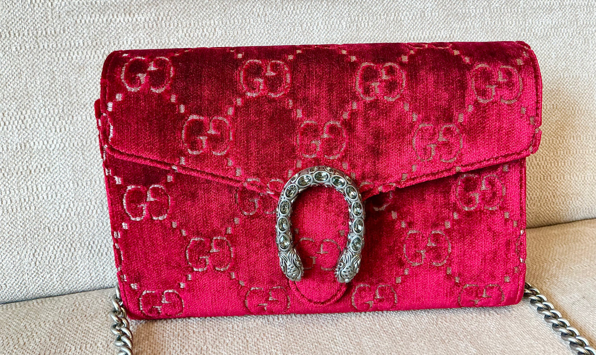 Gucci Dionysus GG Velvet Super Mini Bag - Red / Rubino (Excellent Condition)