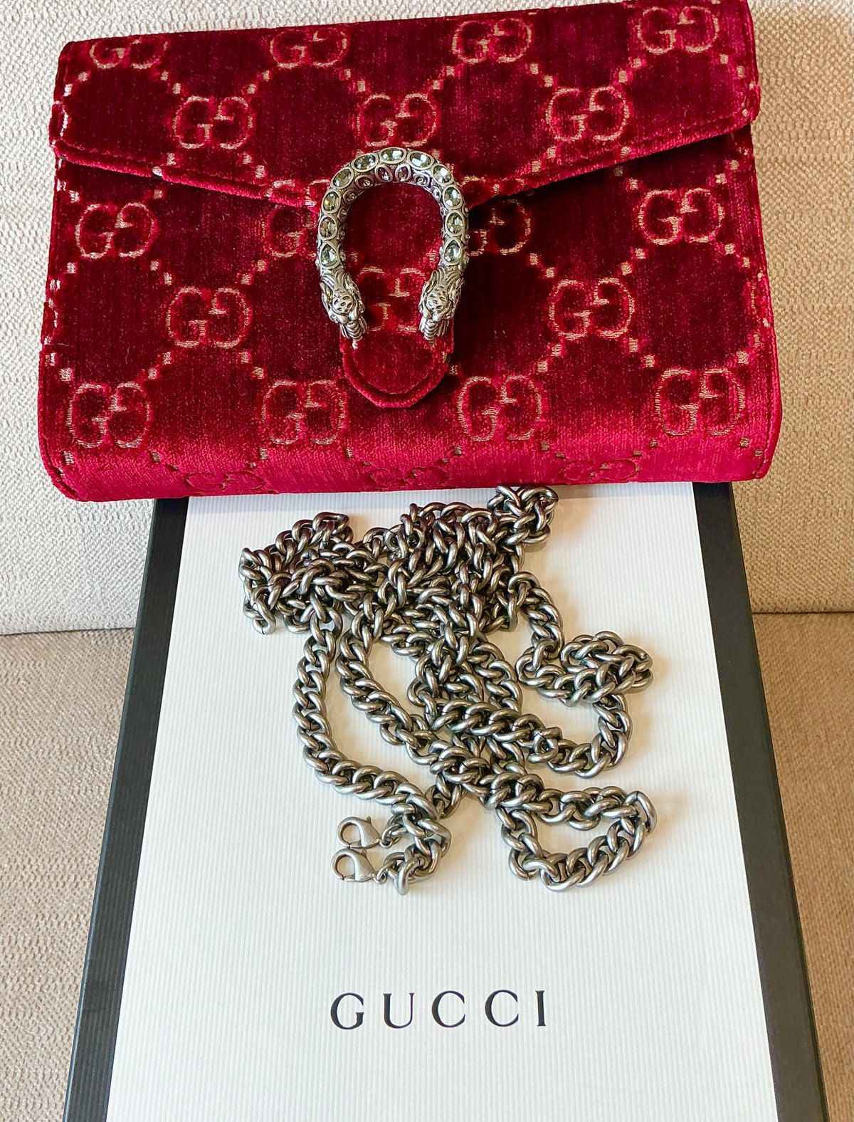 Gucci Dionysus GG Velvet Super Mini Bag - Red / Rubino (Excellent Condition)